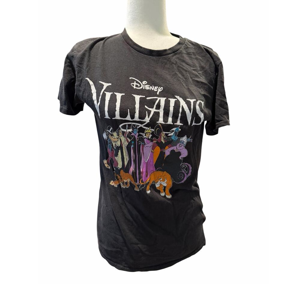 Disney Villains T Shirt Small Black Cotton Graphic Tee Retro Cartoon Halloween